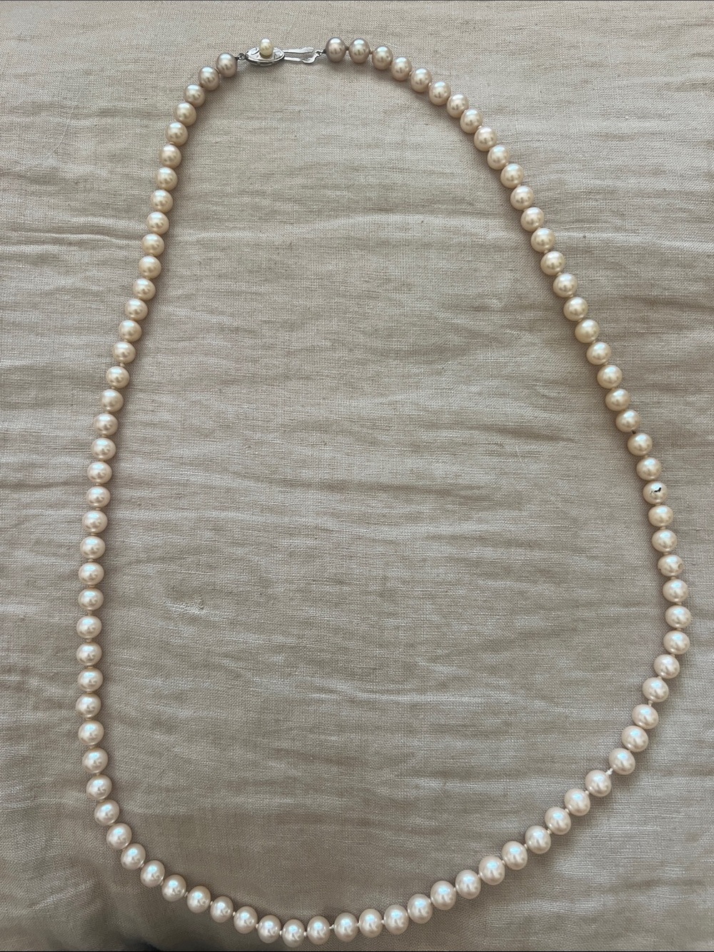 Vintage Opera Length Akoya Cultured Pearl Strand Necklace with Silver Clasp